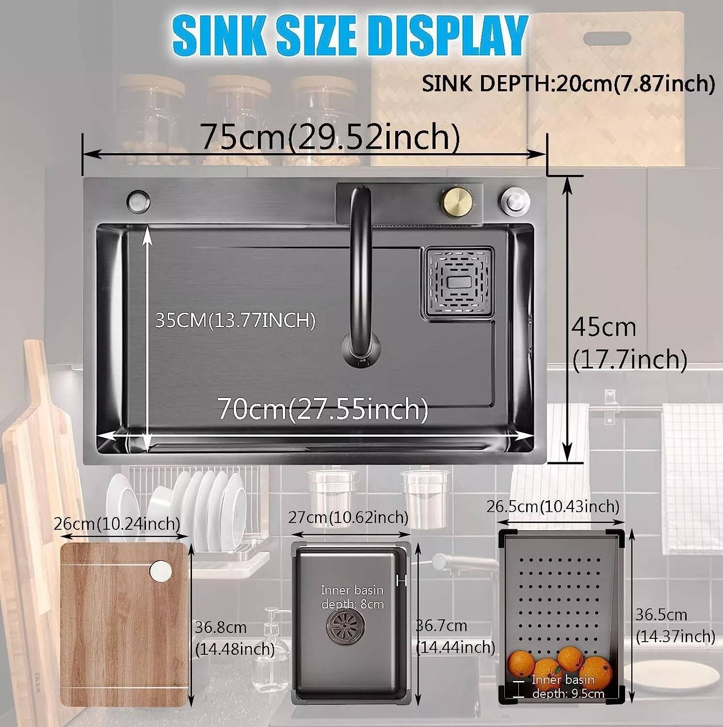 Kitchen Sink Stainless Steel W Pulldown Faucet Black 29