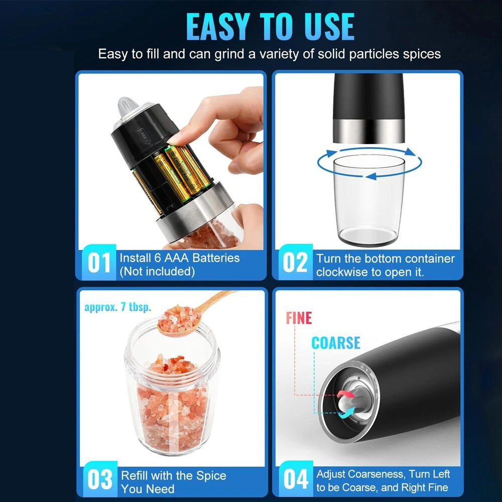 Electric Salt And Pepper Grinder 2 Pack