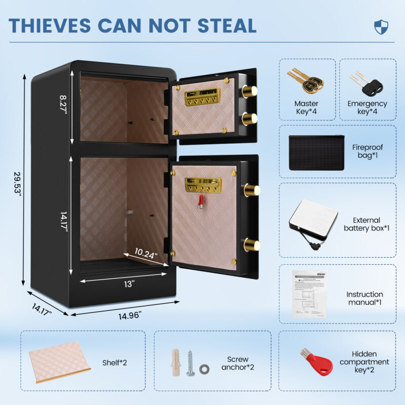 Large Home Safes 4.5Cub Fireproof Double Safes Lockbox Digital Keypad Money Safe