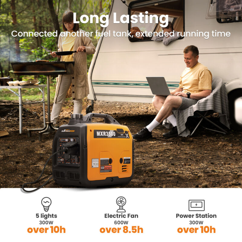 Gas Powered 3500 Watt Portable Inverter Generator Super Quiet 58 dB Home Backup