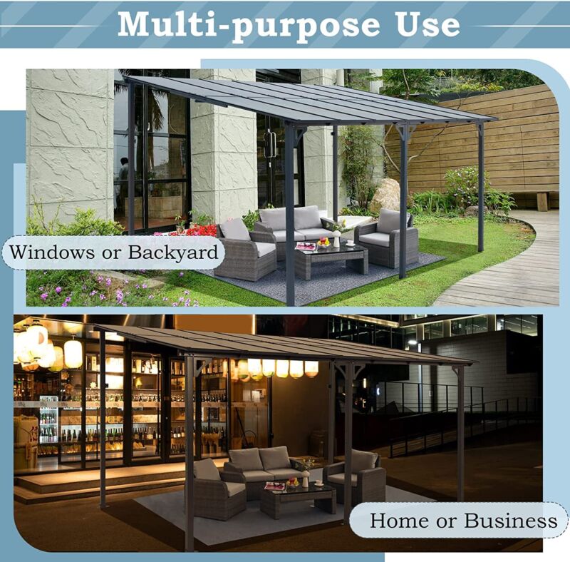 Patio Metal Pergola Gazebo Wall-Mounted Shelter Rectangle W/ Hard Top