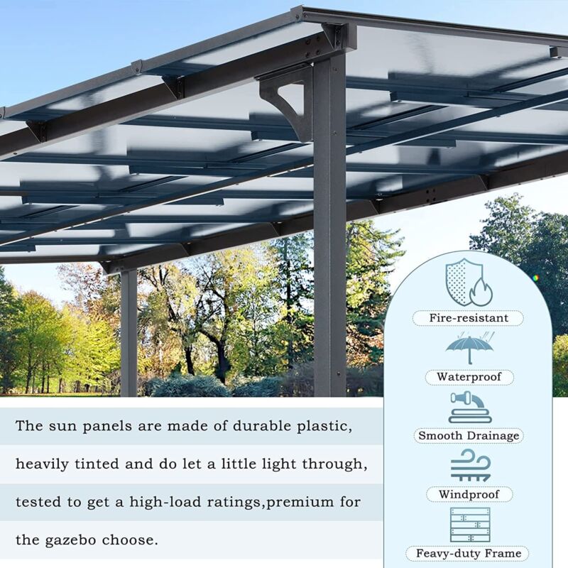 Patio Metal Pergola Gazebo Wall-Mounted Shelter Rectangle W/ Hard Top