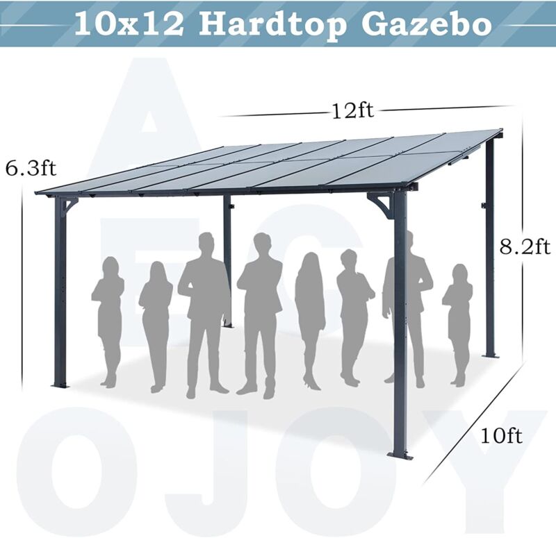 Patio Metal Pergola Gazebo Wall-Mounted Shelter Rectangle W/ Hard Top