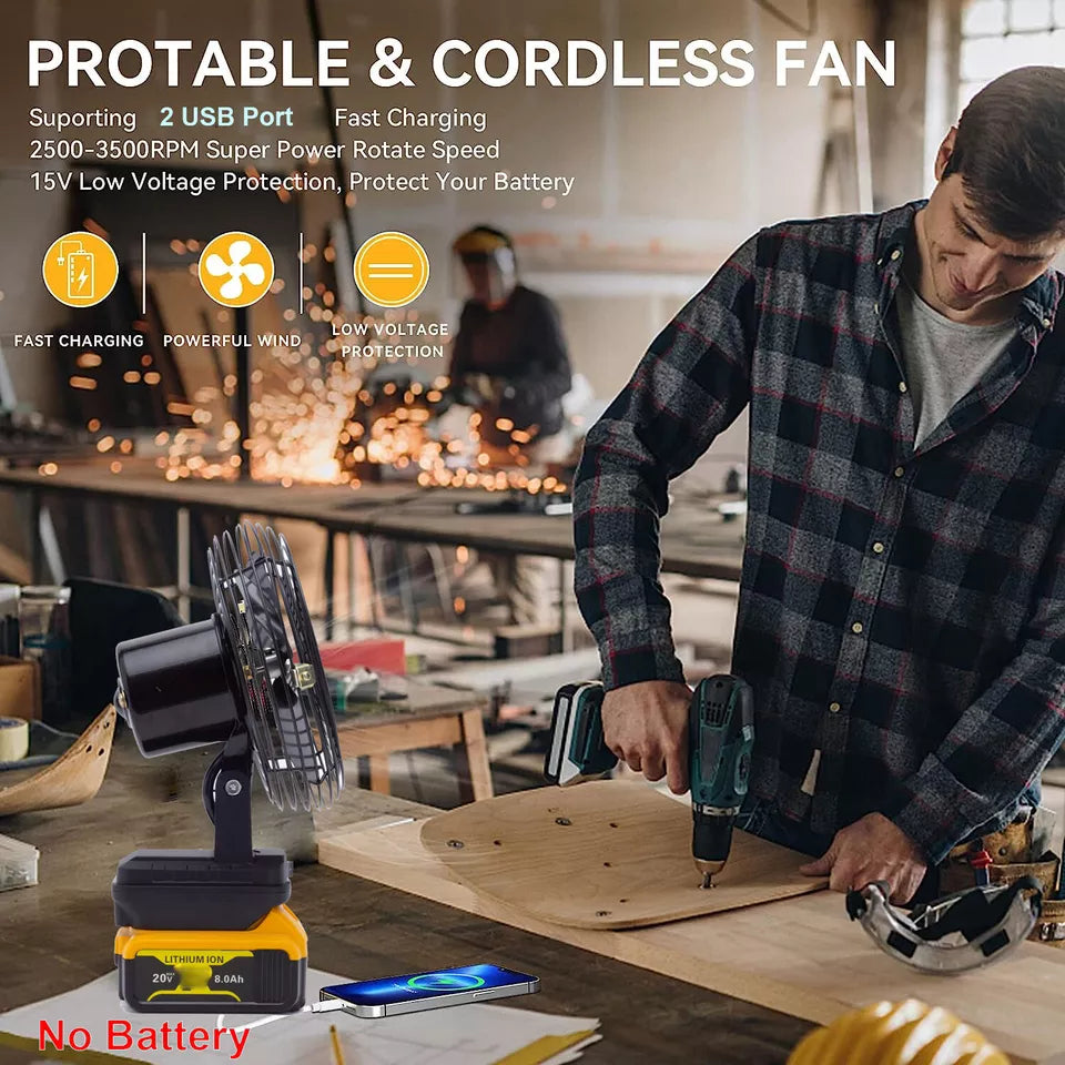 Portable Cordless Jobsite Fan for Dewalt 20V Li-ion Battery