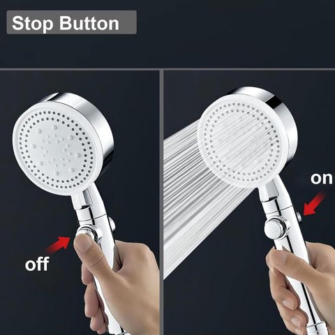 5-Mode Shower Head for Low Pressure | Stop Button for Easy Water Control