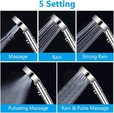 5-Mode Shower Head for Low Pressure | Stop Button for Easy Water Control