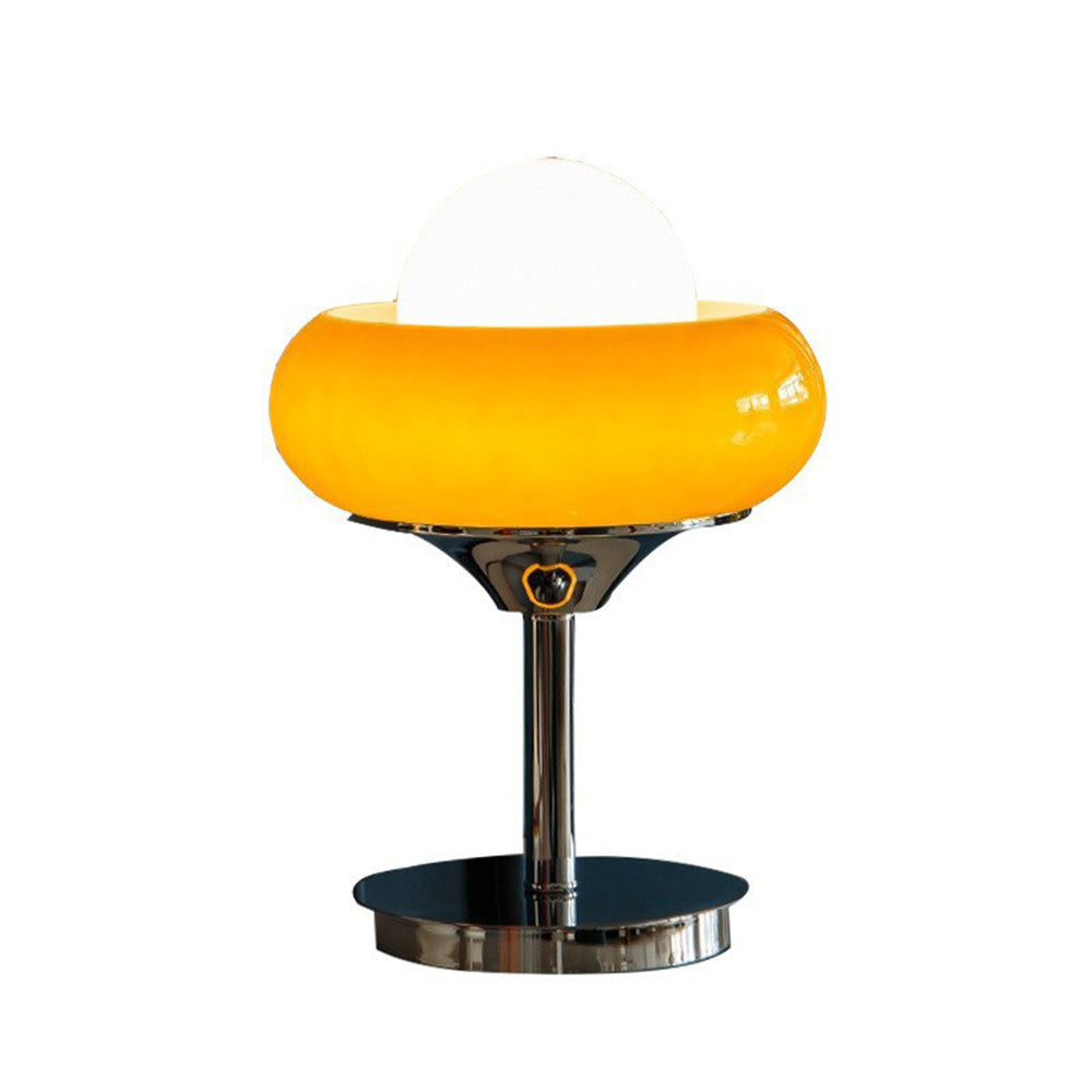 Vintage Bauhaus Glass Table Lamp with Yellow Shade - Mid-Century Modern Lighting for Living Room & Bedroom