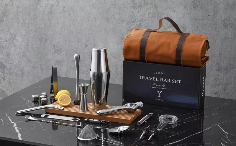 Travel Bartender Kit – 25-Piece Professional Cocktail Set with Portable Carry Bag