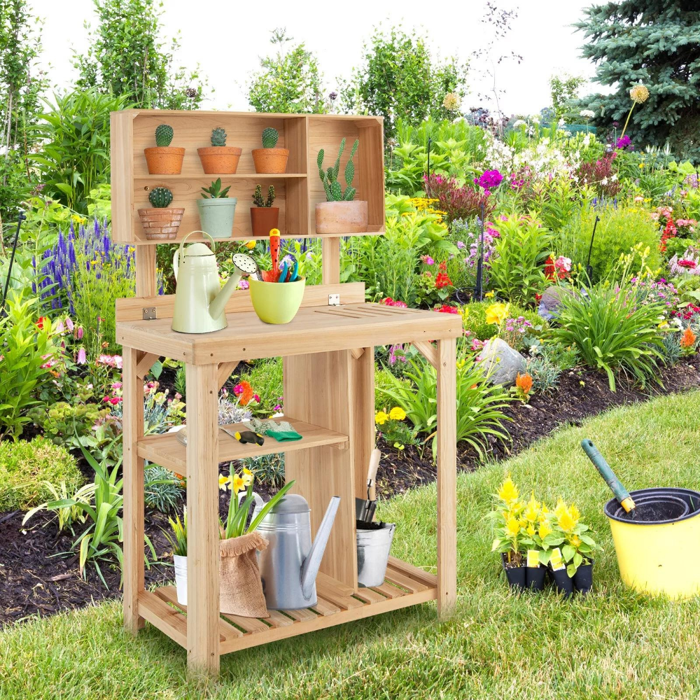 Outdoor Gardening Potting Workbench Table with Storage