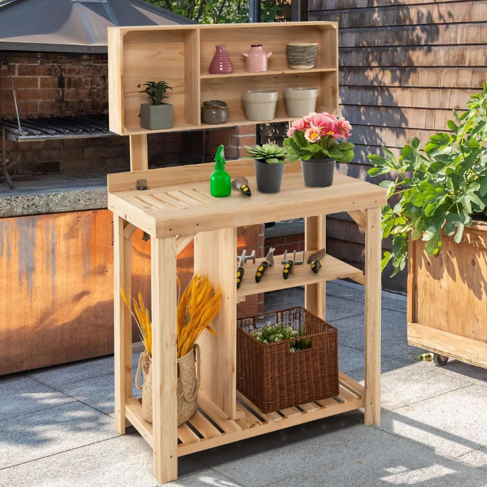 Outdoor Gardening Potting Workbench Table with Storage