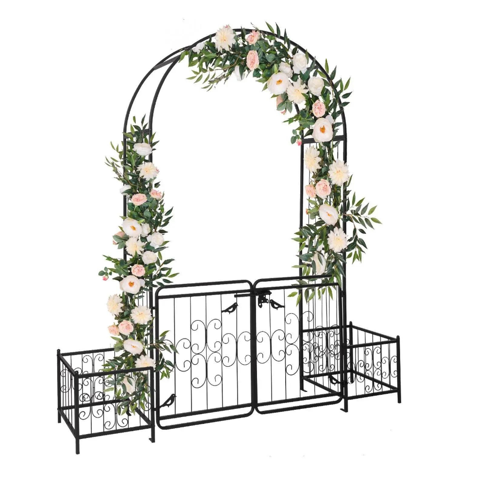 Metal Outdoor Garden Arch Trellis Arbor with Gate