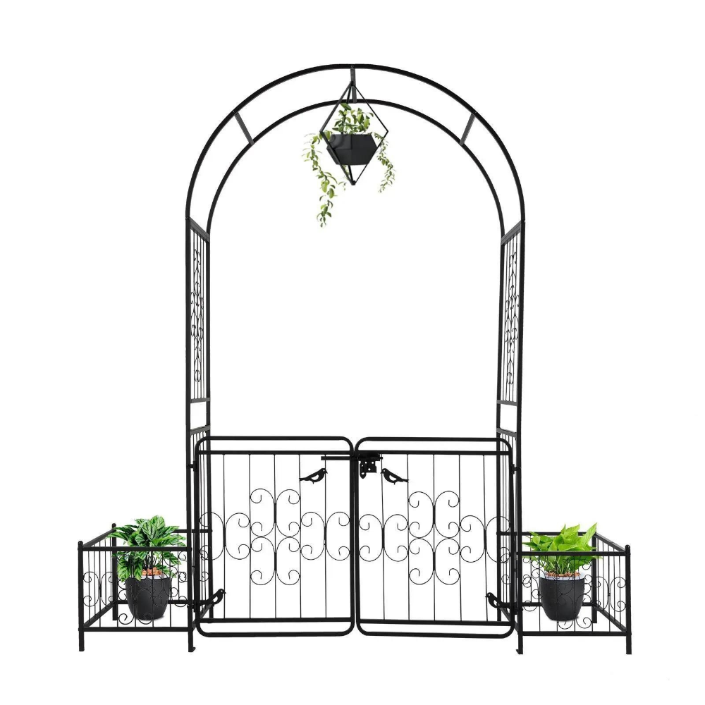 Metal Outdoor Garden Arch Trellis Arbor with Gate