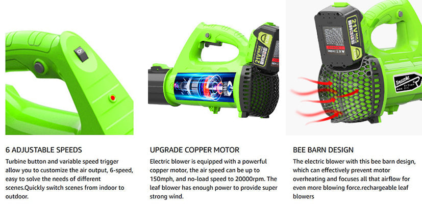21V Electric Cordless Handheld Leaf Blower For Dust Or Snow Debris Blower - 150 MPH Battery Powered
