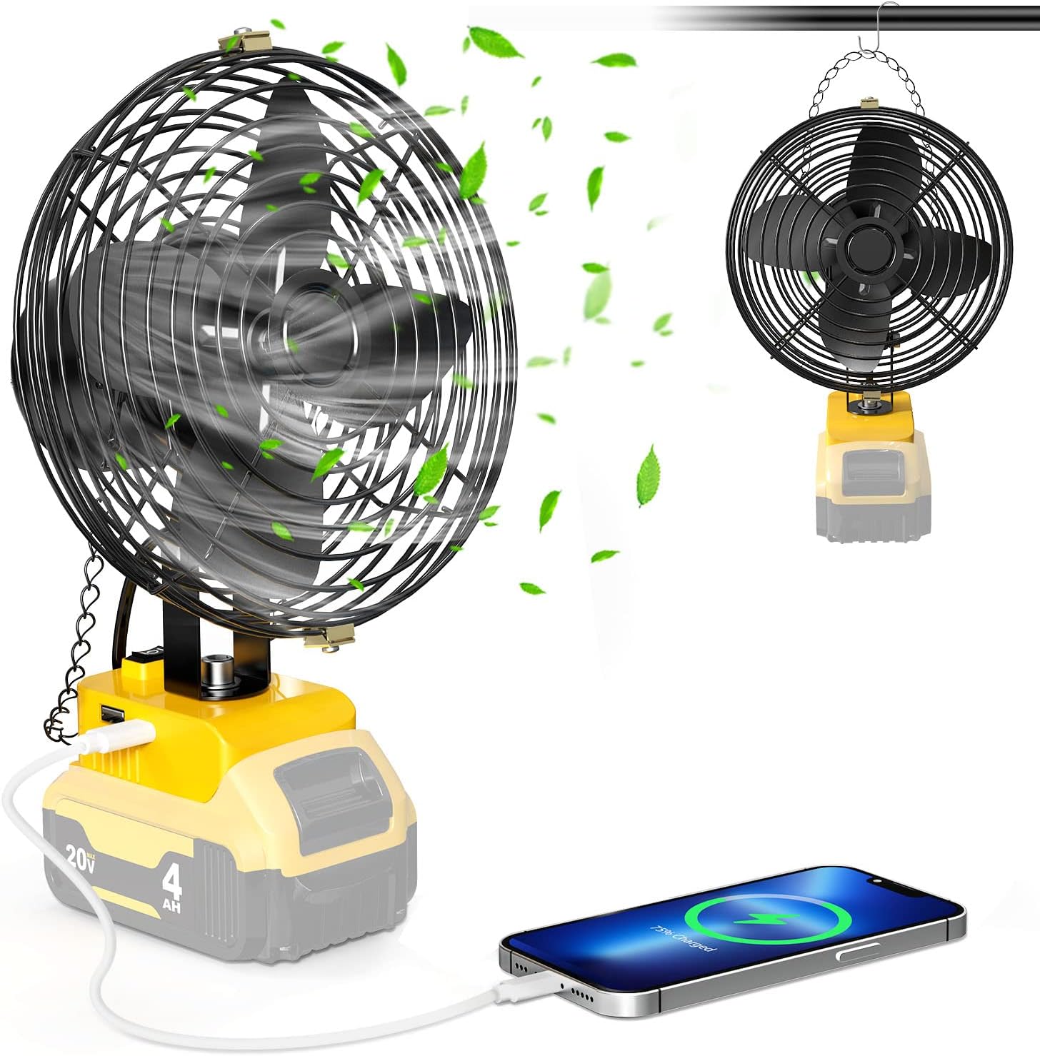 Portable Cordless Jobsite Fan for Dewalt 20V Li-ion Battery