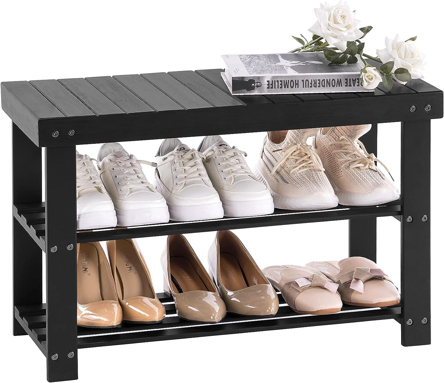 Modern 3-Tier Bamboo Shoe Bench Entryway