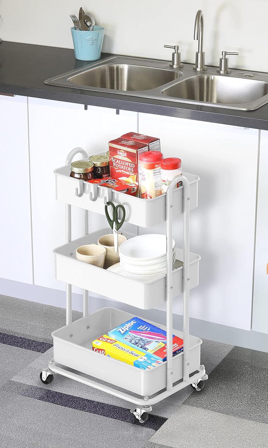 Heavy Duty 3-Tier Metal Utility Rolling Cart