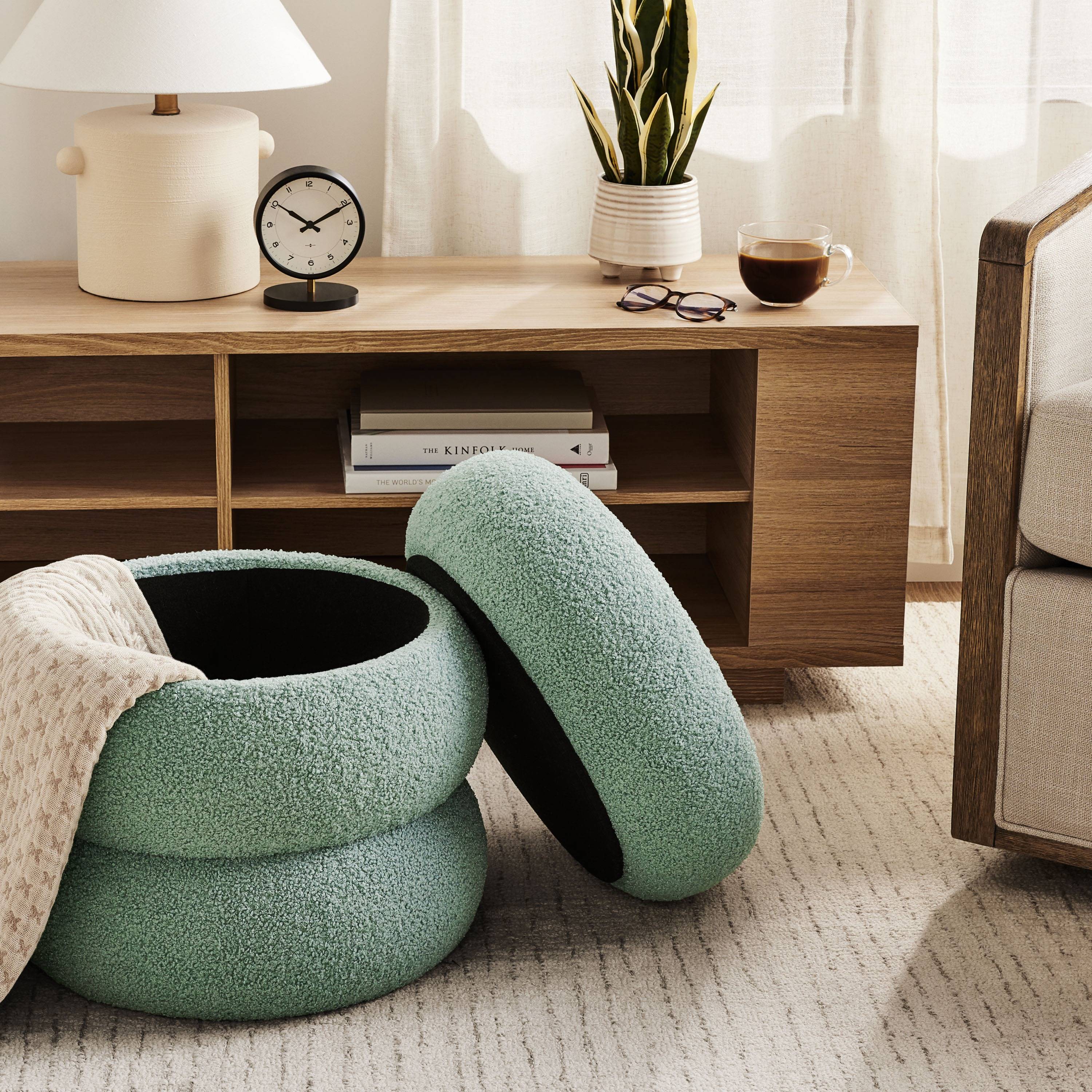 Round Boucle Ottoman Storage