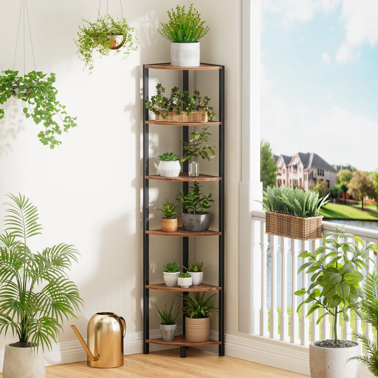 6-Tier Corner Bookshelf for Living Room, Bedroom, Kitchen, Bathroom
