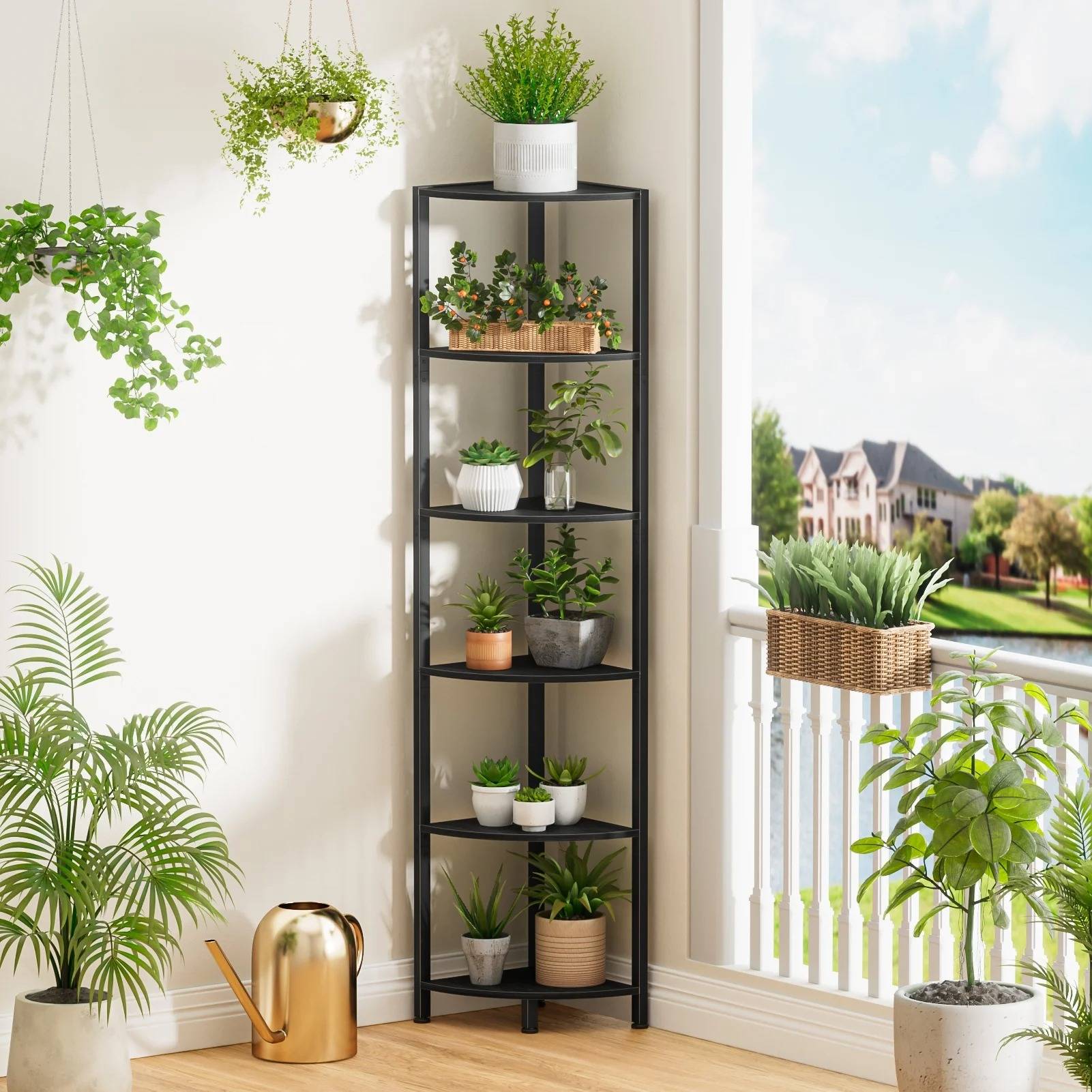 6-Tier Corner Bookshelf for Living Room, Bedroom, Kitchen, Bathroom