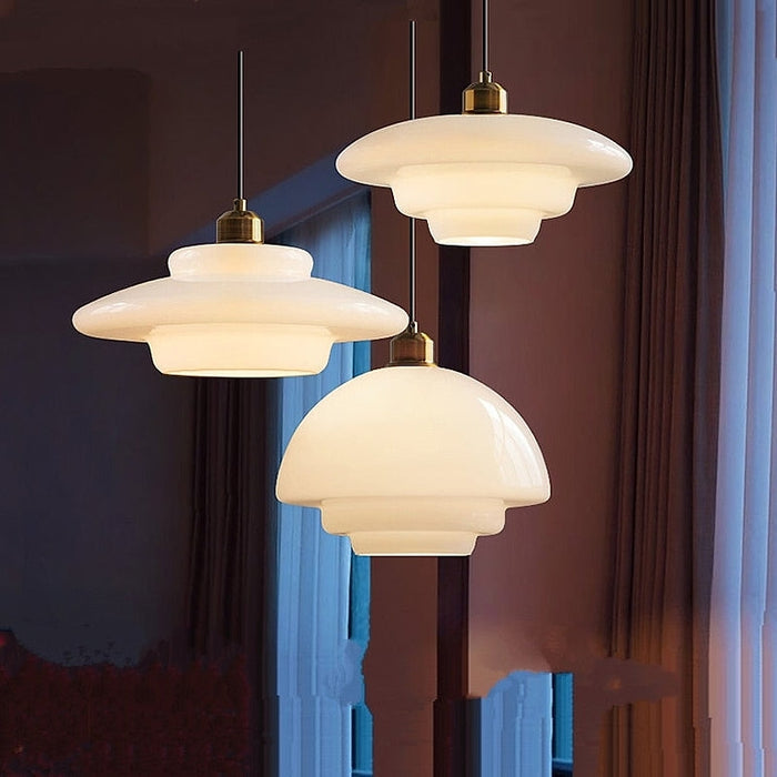 Elegant Art Deco White Glass Pendant Light – Ceiling Lamp for Hallways & Kitchens