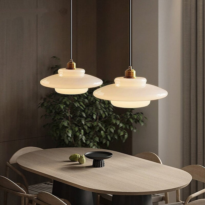 Elegant Art Deco White Glass Pendant Light – Ceiling Lamp for Hallways & Kitchens