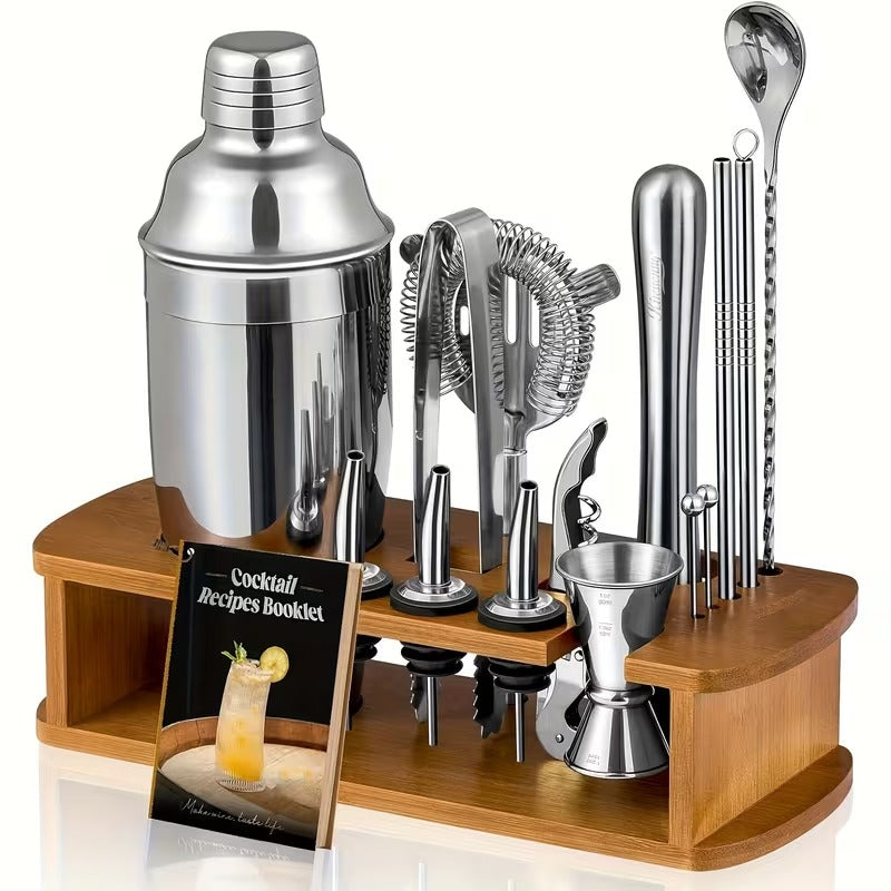 Cocktail Shaker Set with Stand – Stainless Steel Bartender Kit