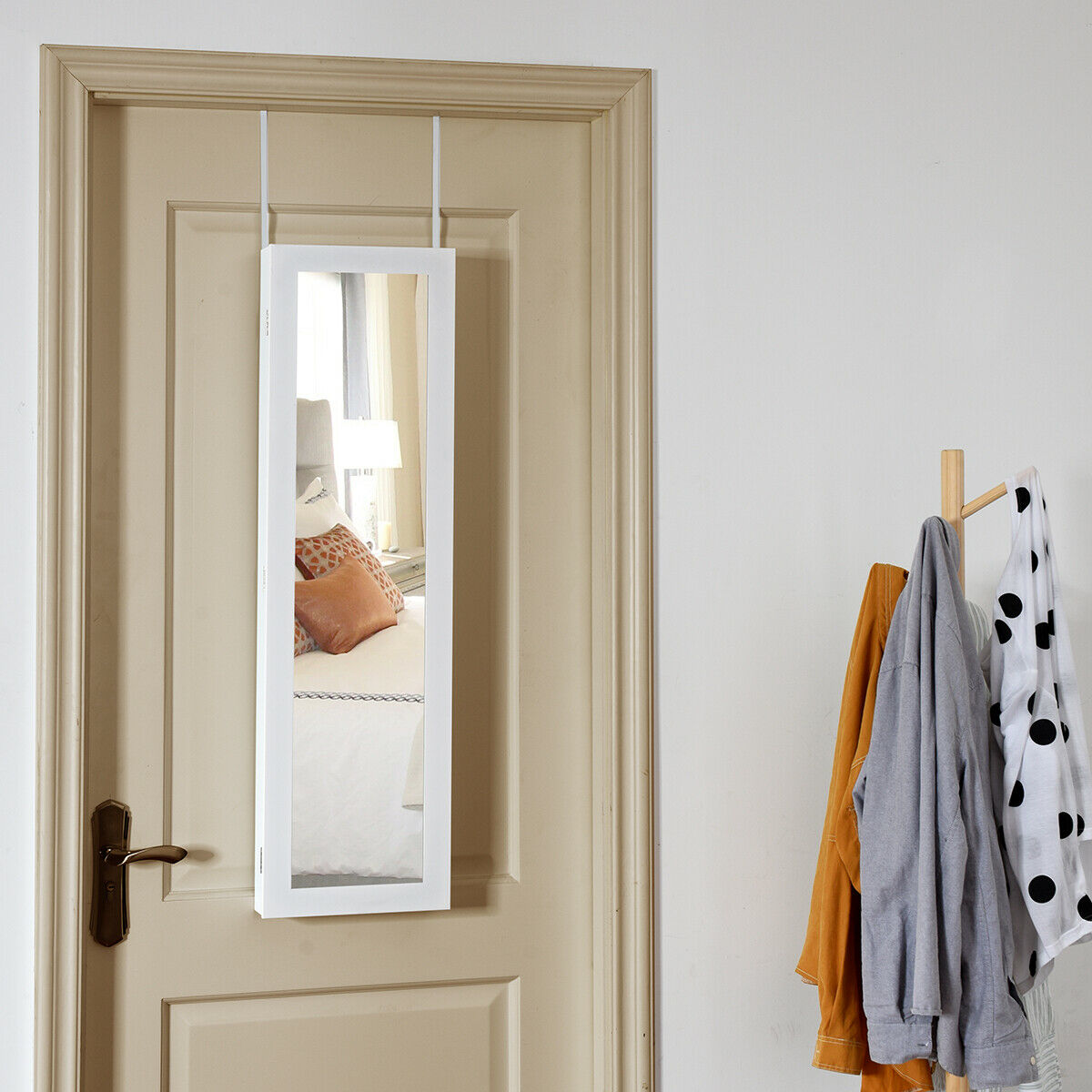 Modern Over The Door Light Up Jewelry Storage Mirror Armoire