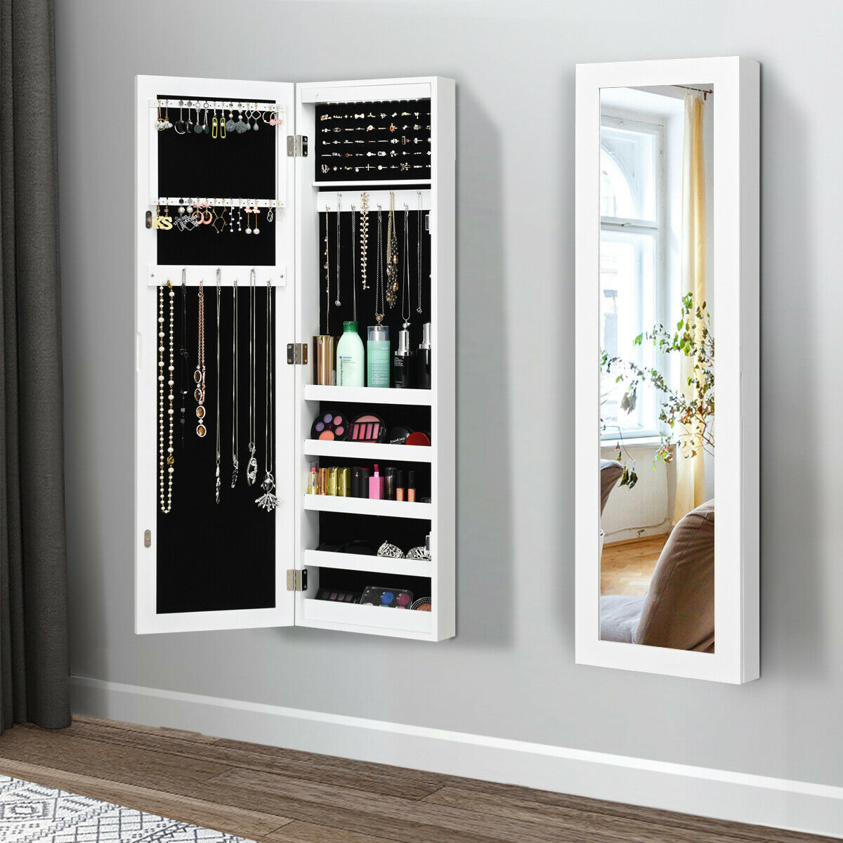 Modern Over The Door Light Up Jewelry Storage Mirror Armoire