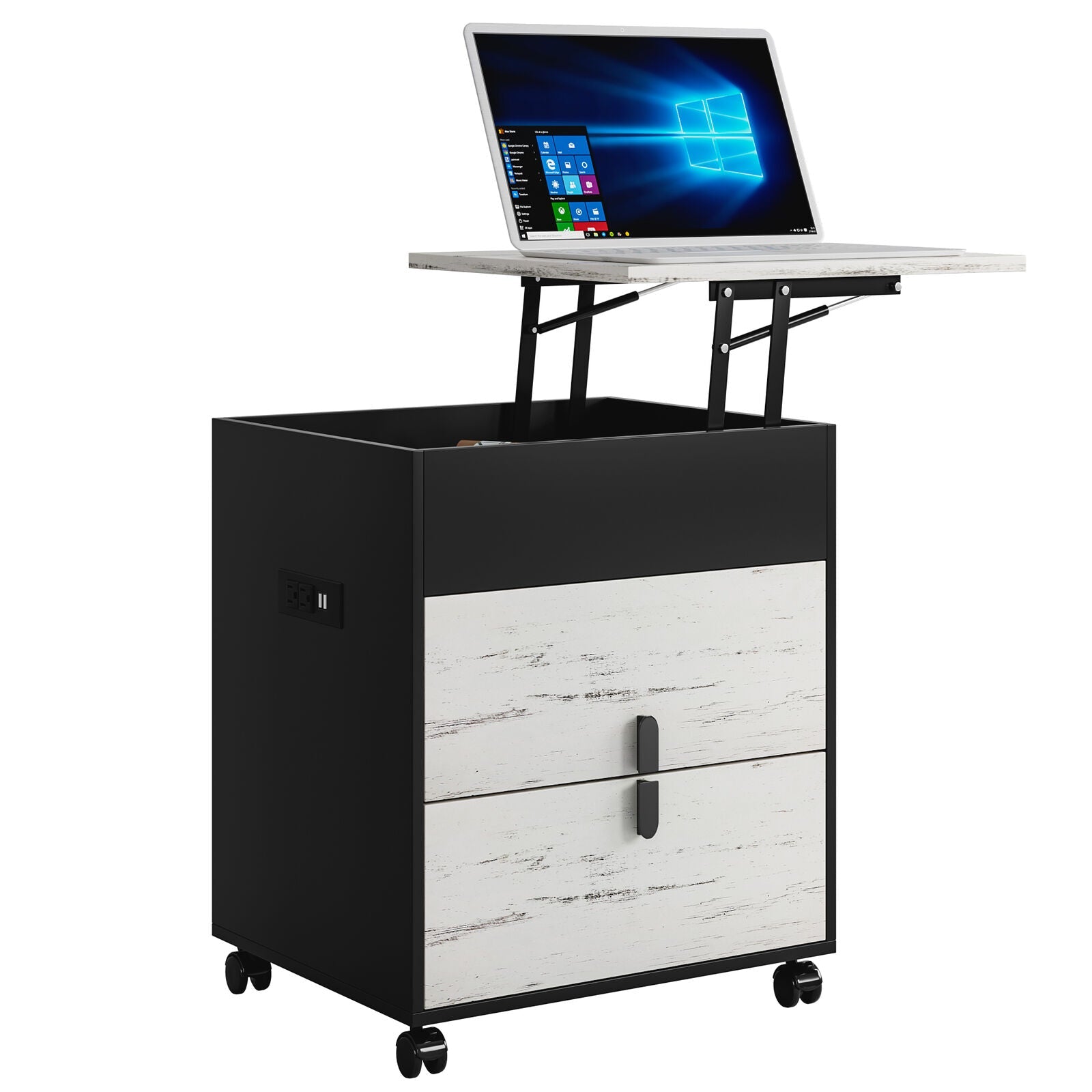 Modern Solid Wood Bedside Nightstand Swivel Laptop Work Table
