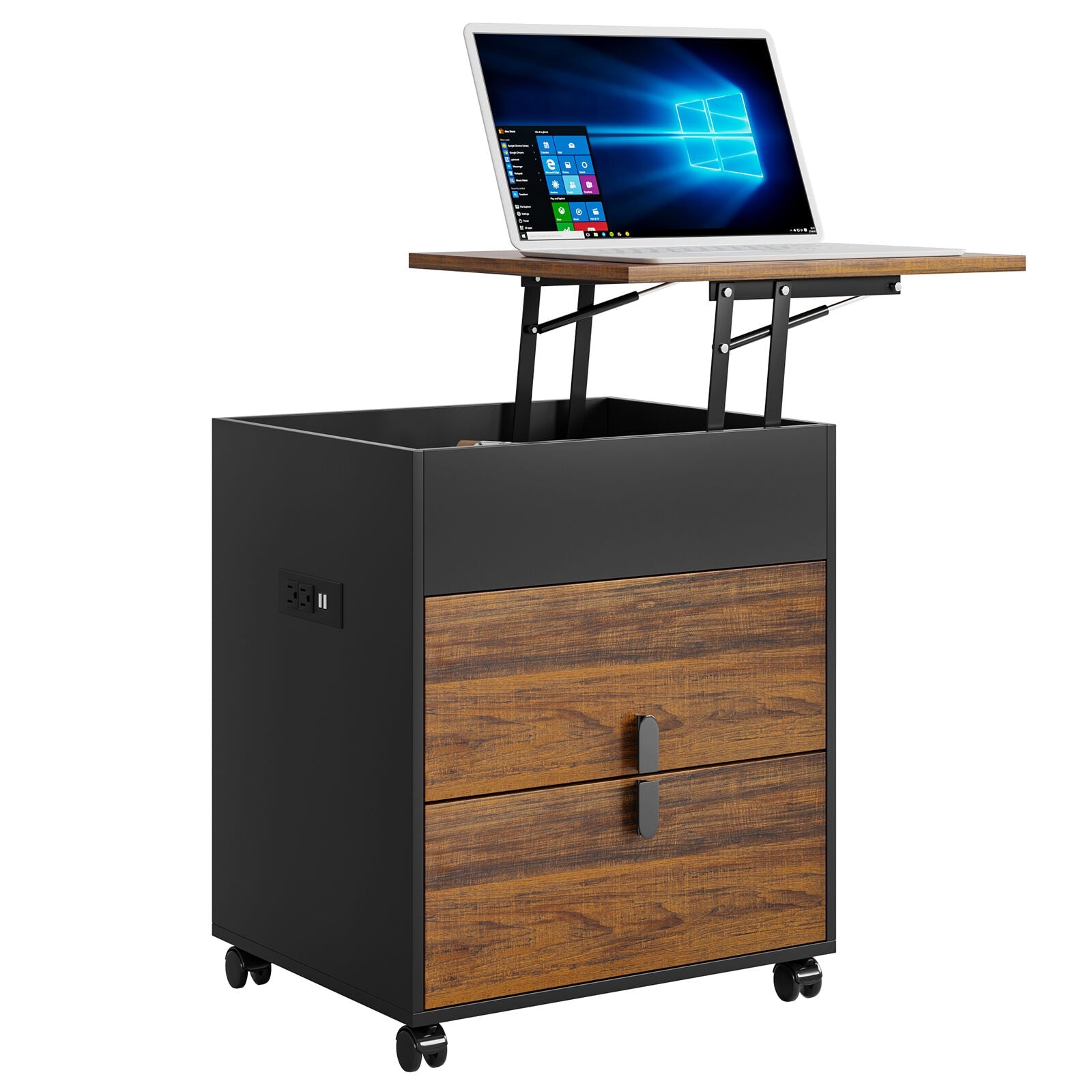 Modern Solid Wood Bedside Nightstand Swivel Laptop Work Table