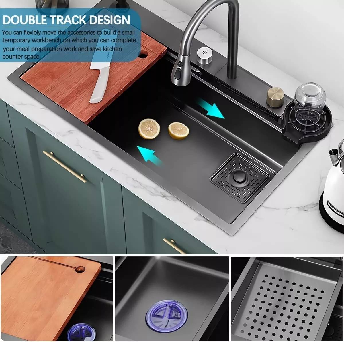 Kitchen Sink Stainless Steel W Pulldown Faucet Black 29