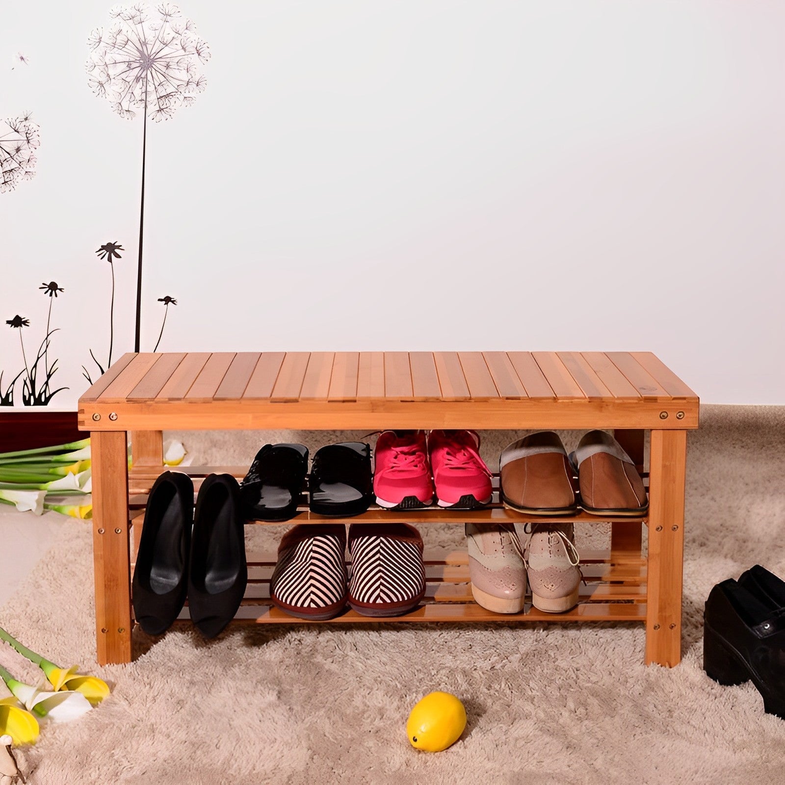Modern 3-Tier Bamboo Shoe Bench Entryway