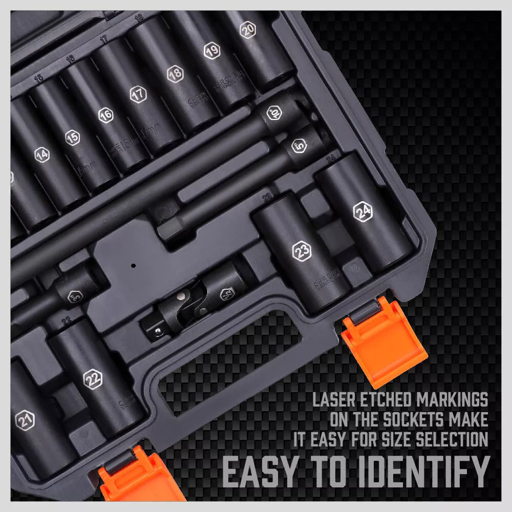 19 Pcs 12 Drive Impact Socket Set