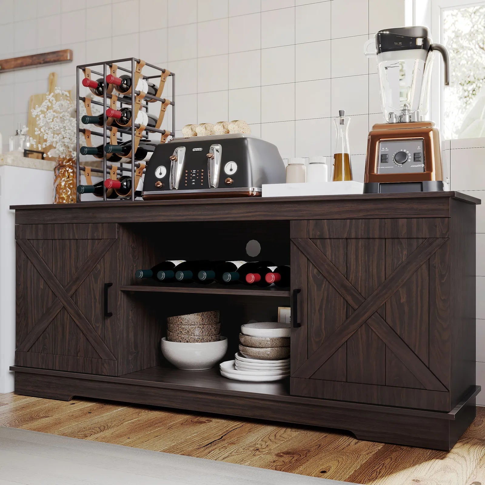 Farmhouse Coffee Bar Cabinet With Storage